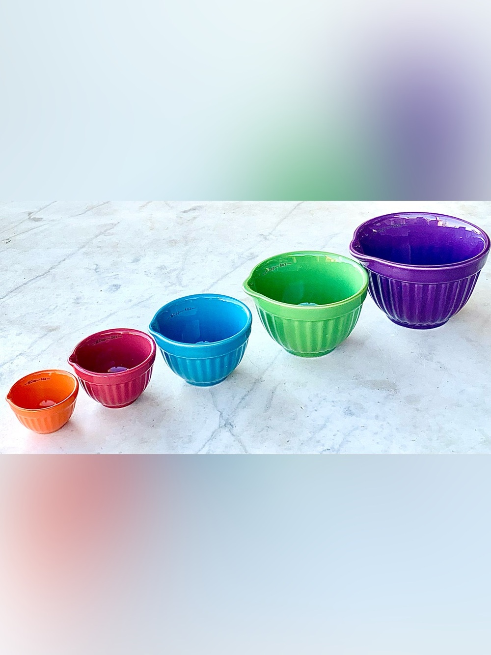 COOKS TOOLS NESTING Colorful Ceramic Measuring Cup 5PC Multicolor NEW